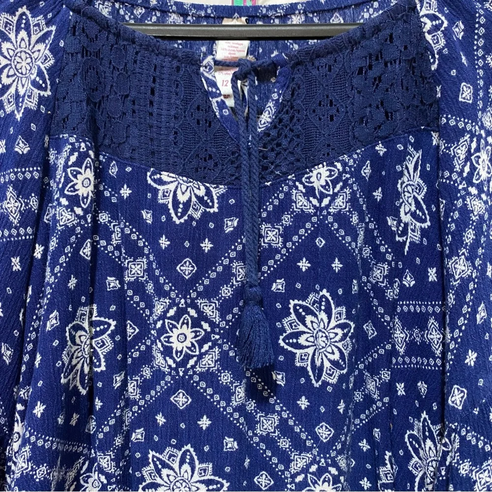 JUSTICE Top Shorts Set 2-Pieces Size 12 Blue Tan Boho Classic Bermuda Length